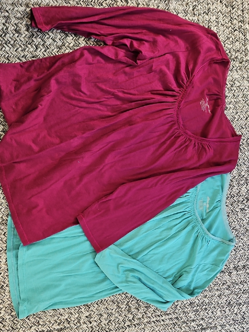 Eddie Bauer Berry and Teal Gathered Neck Long Sleeve Tops TXL